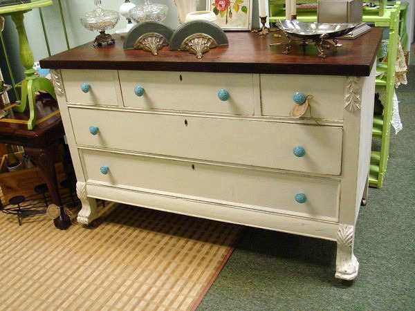 Dresser that was painted and matches a panel from an antique door