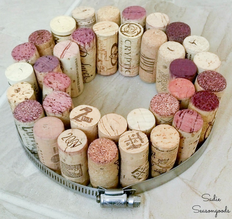 Filling a stainless steel hose clamp with wine corks