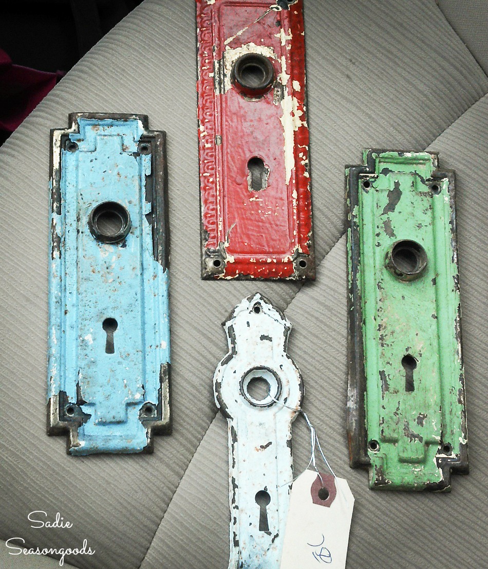 Keyhole covers or door knob back plate from antiques store for upcycling ideas