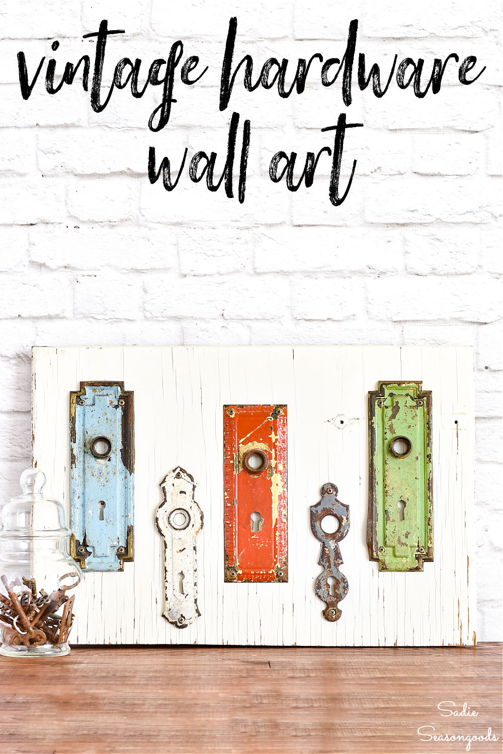 entryway wall decor with vintage hardware