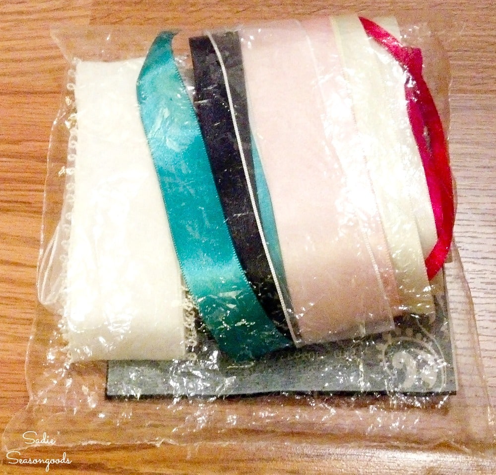 Bag of ribbons for making craft ideas with old jewelry