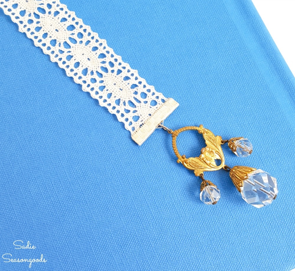 Upcycling old jewelry into ribbon bookmarks