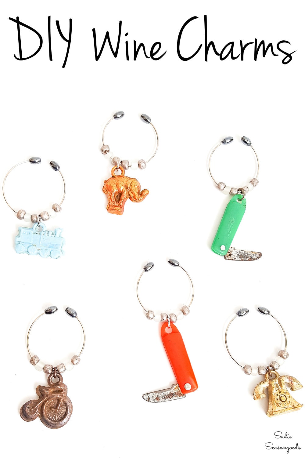 wine glass charms from vintage cracker jack charms