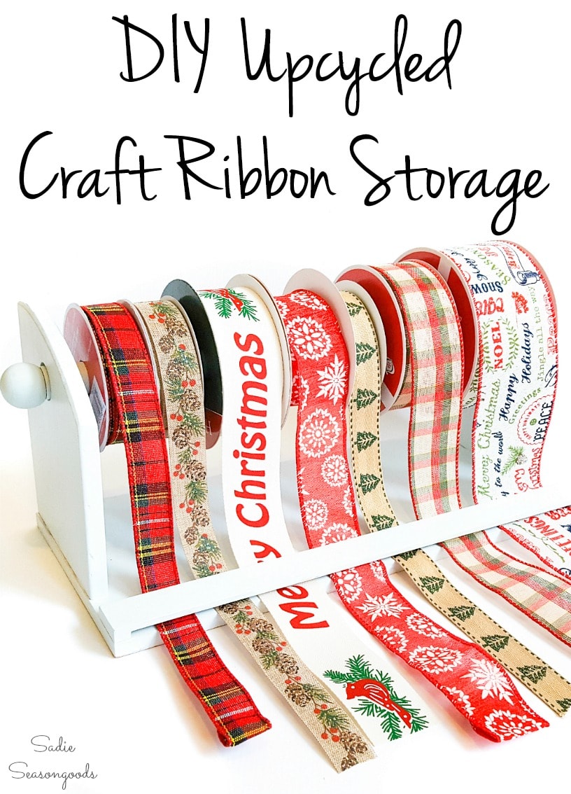 Mounted paper towel holder as craft ribbon storage