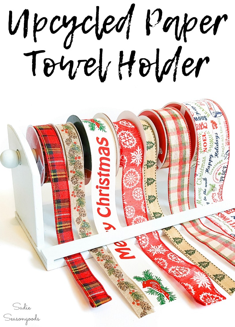 Upcycling a paper towel holder as craft ribbon storage