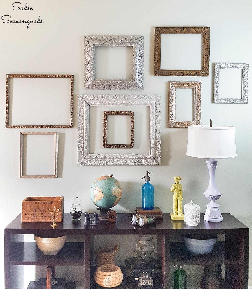 vintage gallery wall with empty frames