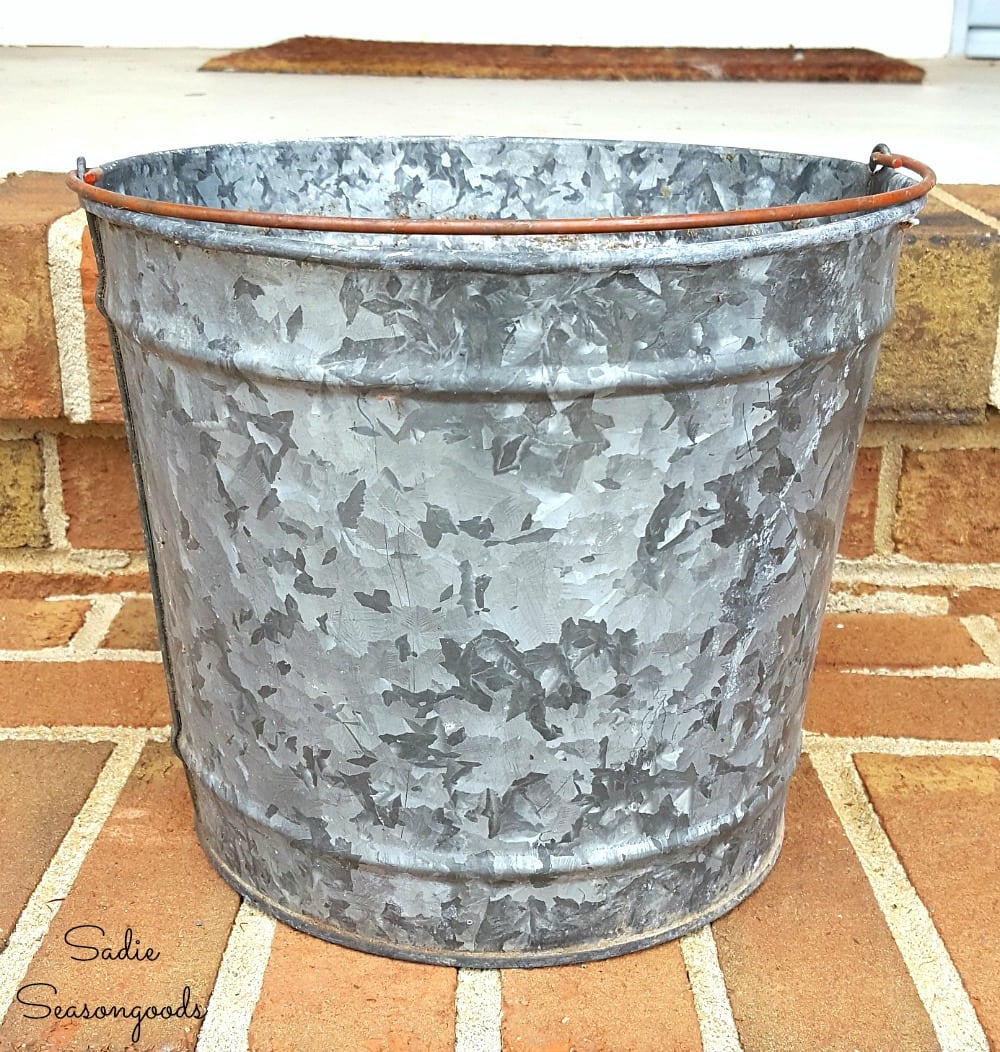 Galvanized bucket for a porch planter