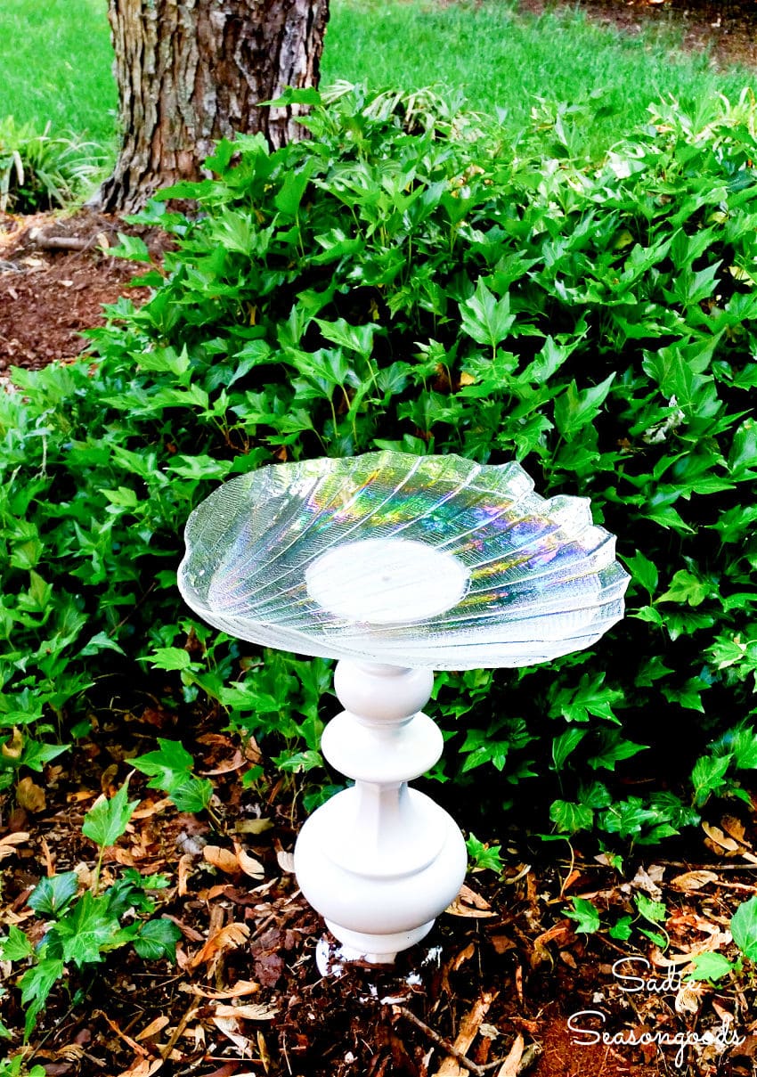 diy bird bath from a vintage lamp