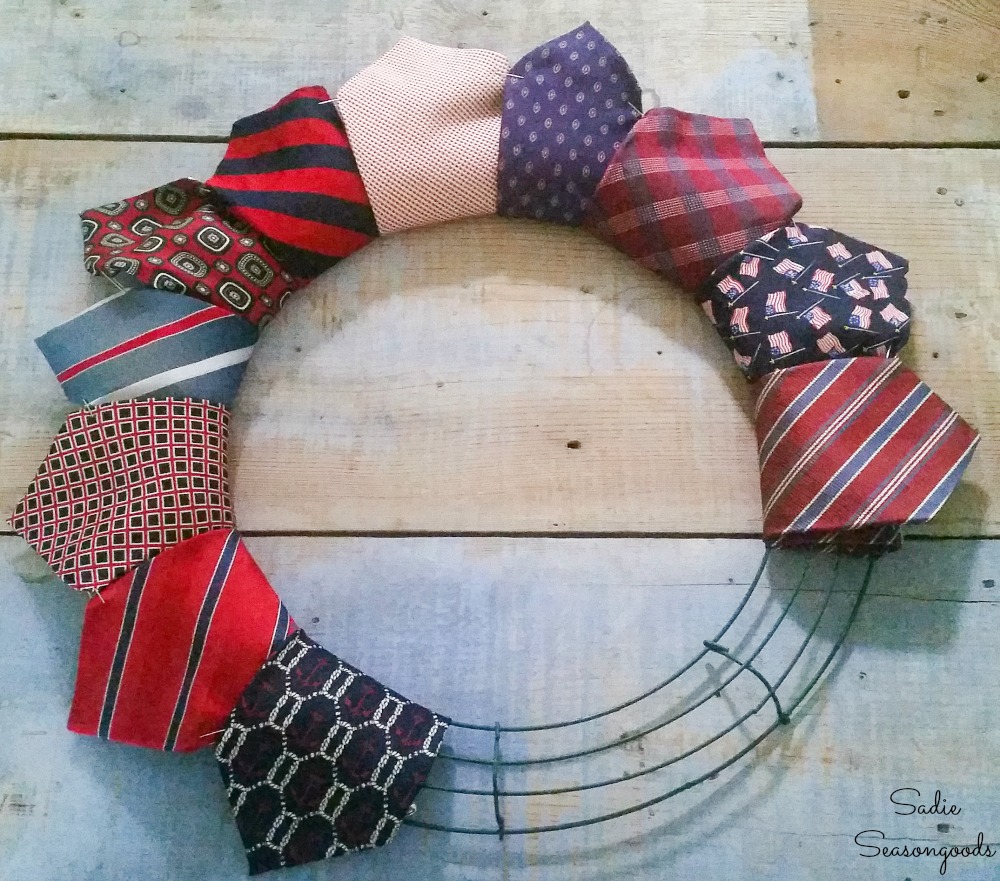 DIY Patriotic Wreath with Cheap Neckties from the Thrift Store