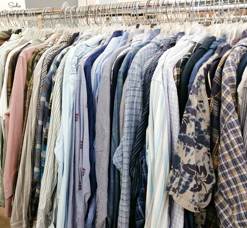 Long sleeve button down shirts at a thrift store