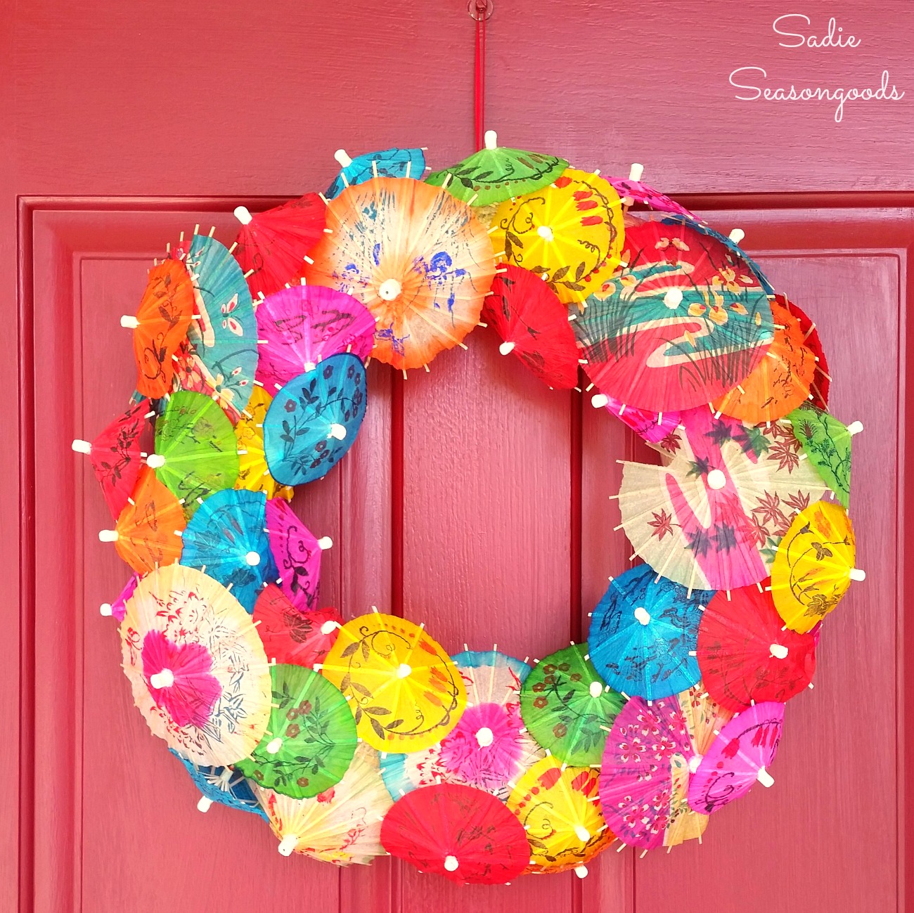 Summer Wreath Or Cinco De Mayo Decorations With Cocktail Umbrellas