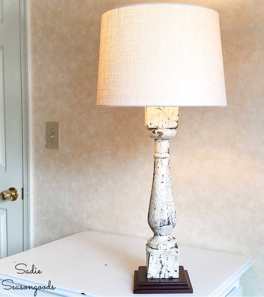 upcycled wood baluster as a table lamp