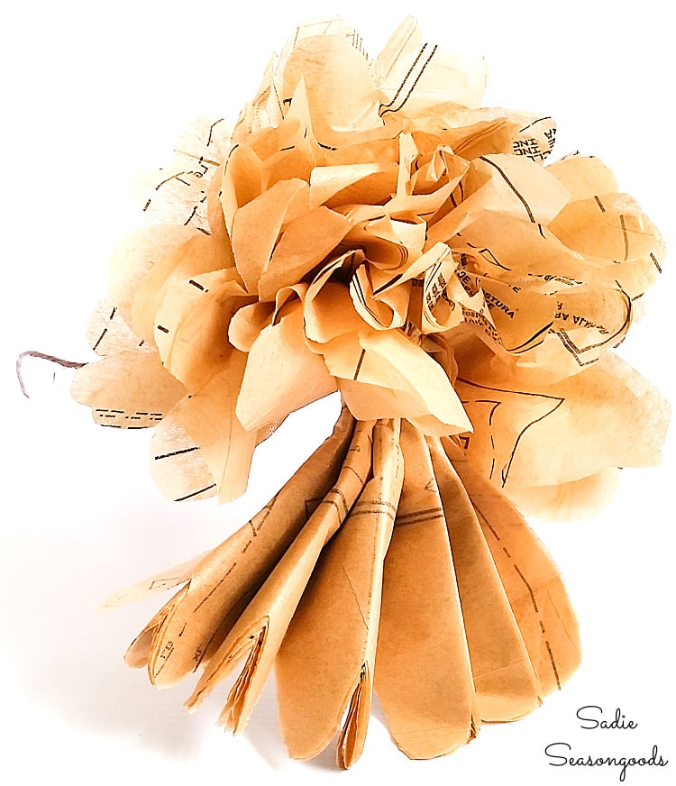 Making tissue paper flowers with old sewing patterns