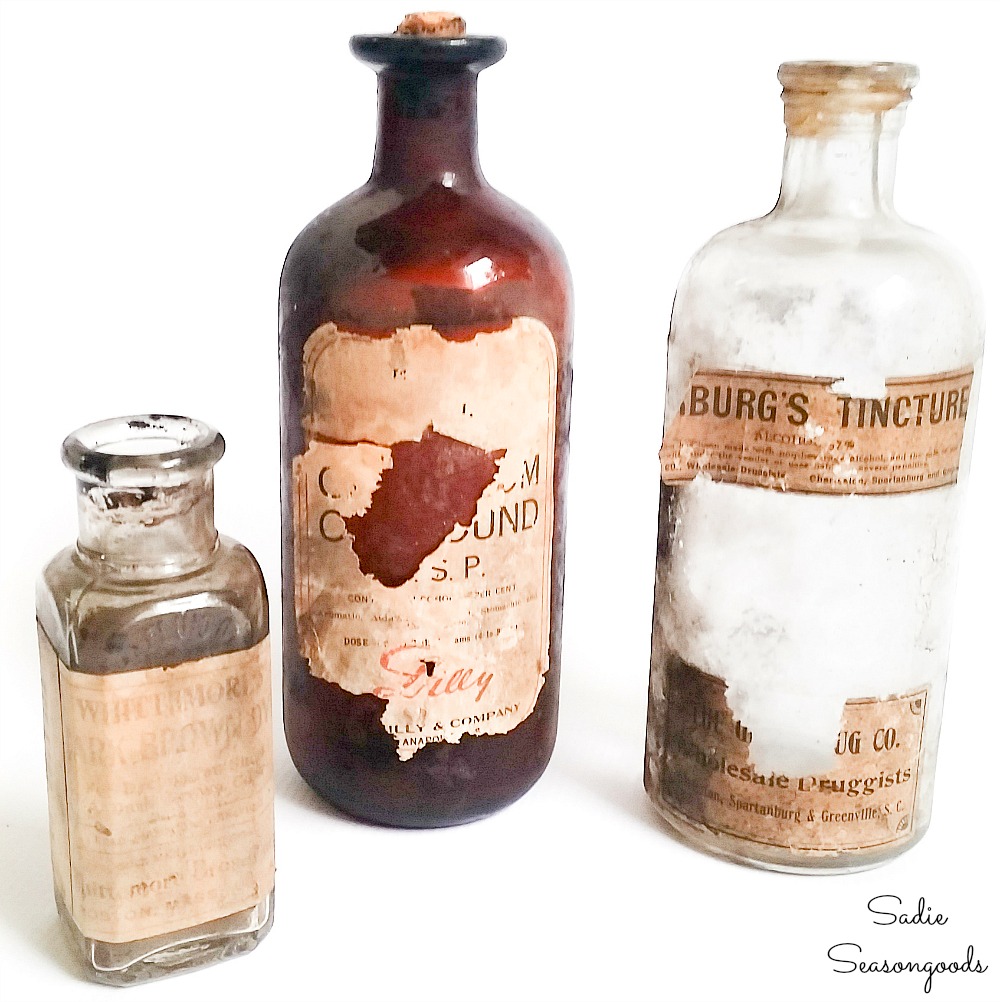 Vintage medicine bottles with old labels