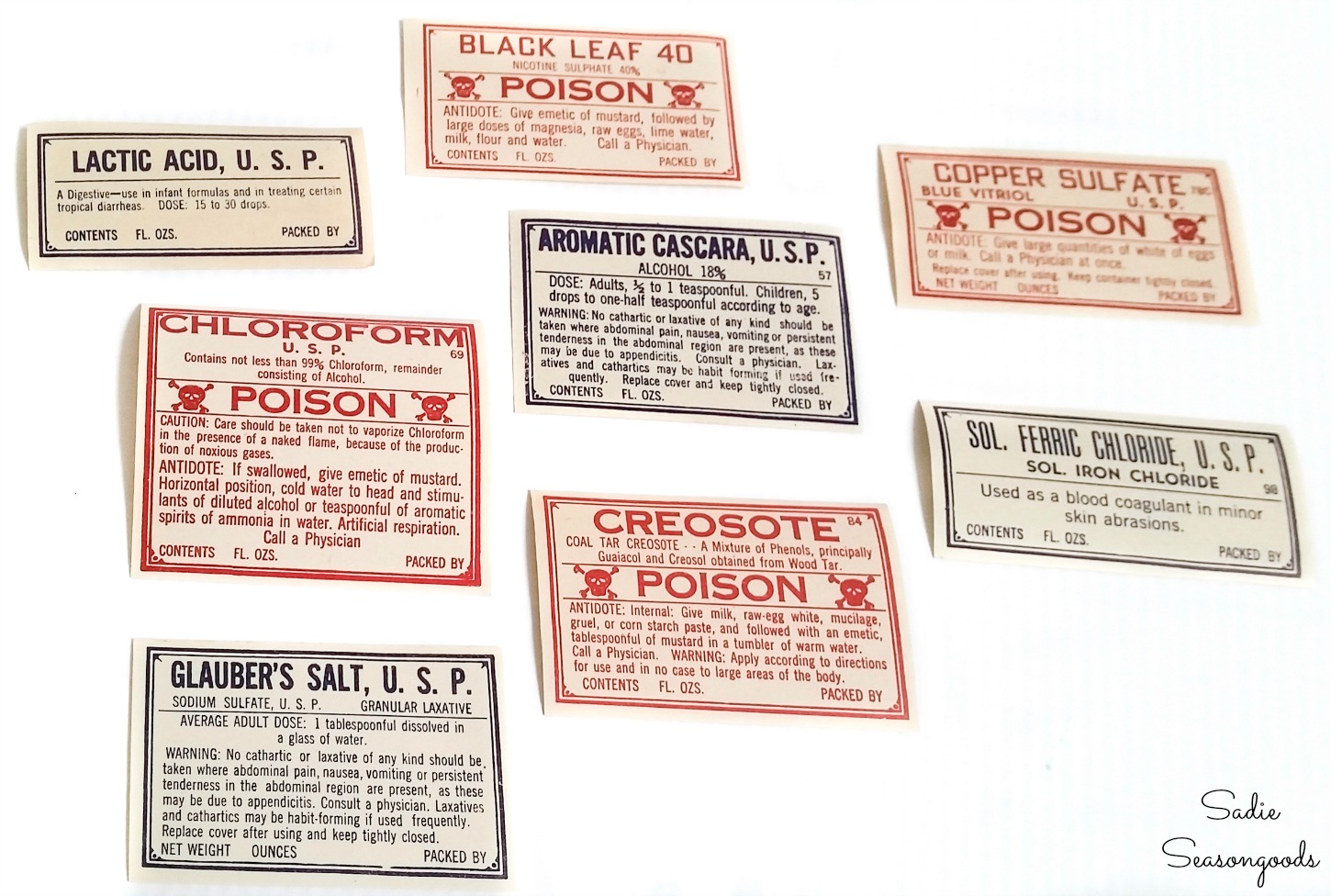 Vintage pharmacy labels to be used as Halloween bottle labels