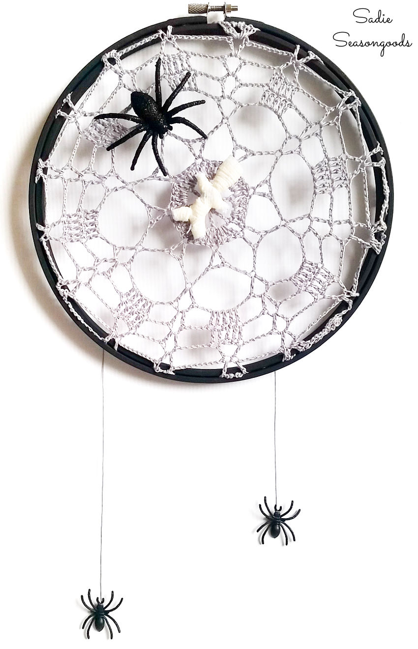 spider web doily and spider decor