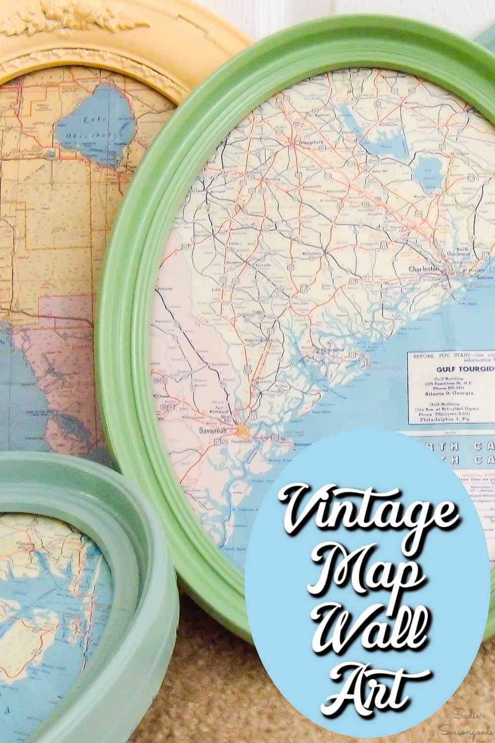 framing old road maps in oval frames