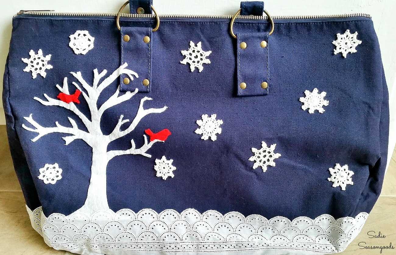 Beautiful winter scene on a canvas tote