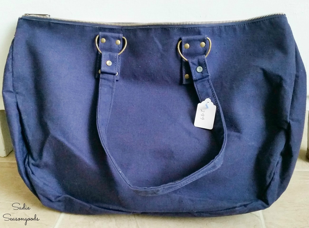 Blue canvas bag from the thrift store