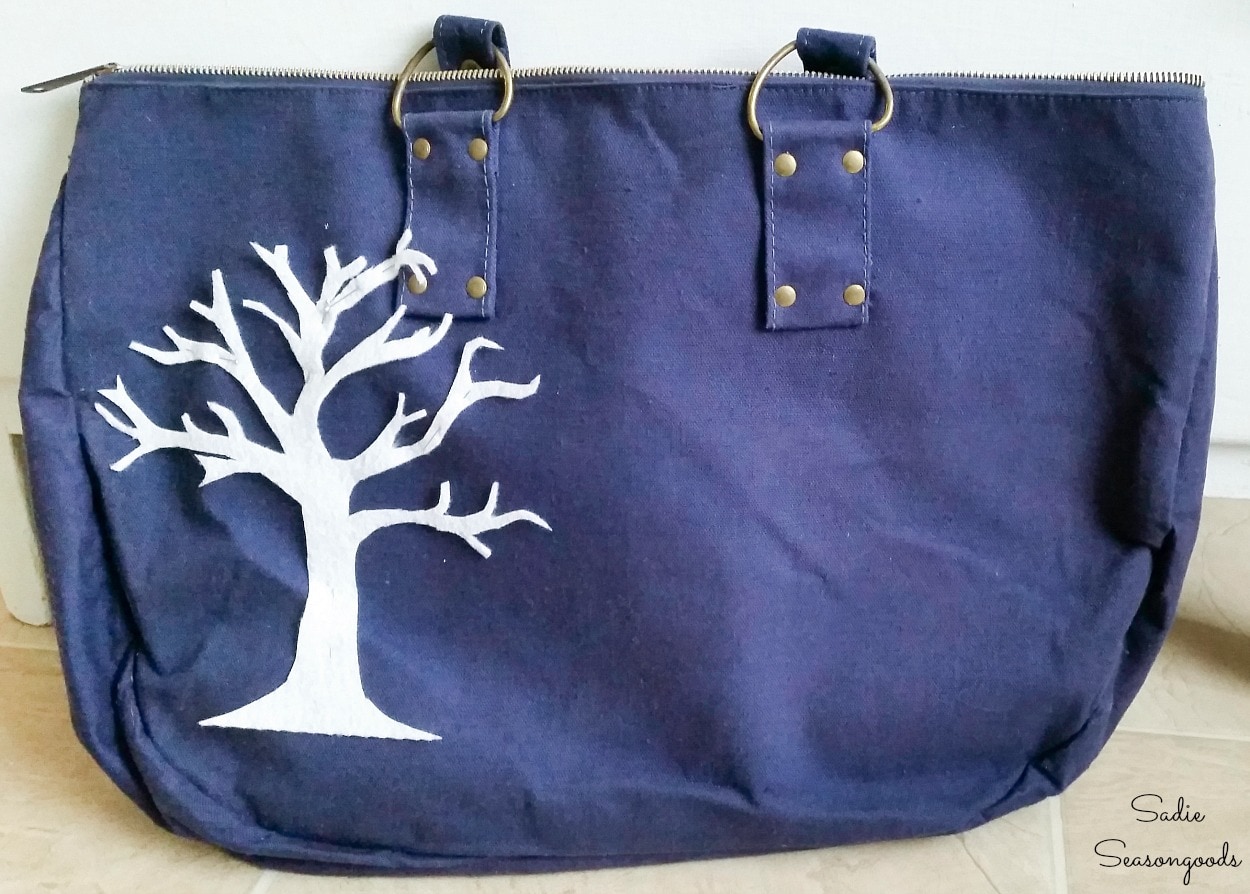 Decorating a tote bag from the thrift store