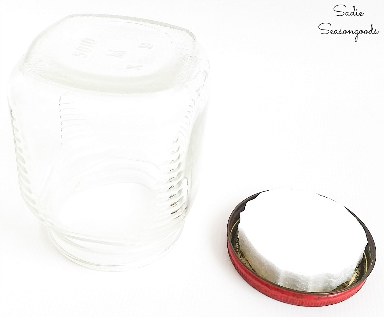 Gluing the Styrofoam inside a lid of a vintage mason jar