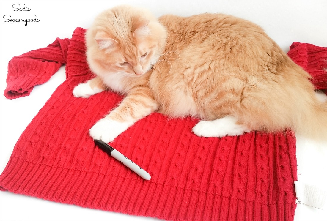 Repurposing a sweater to make mittens