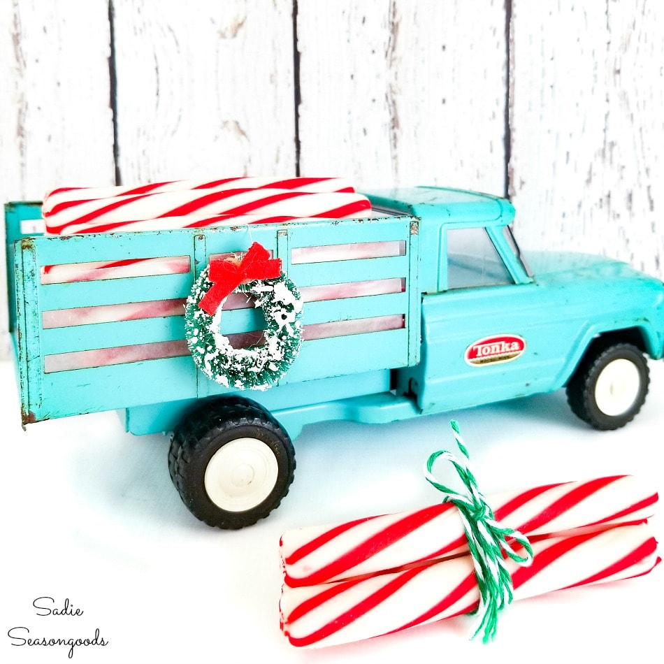 Vintage aqua truck as Christmas decor