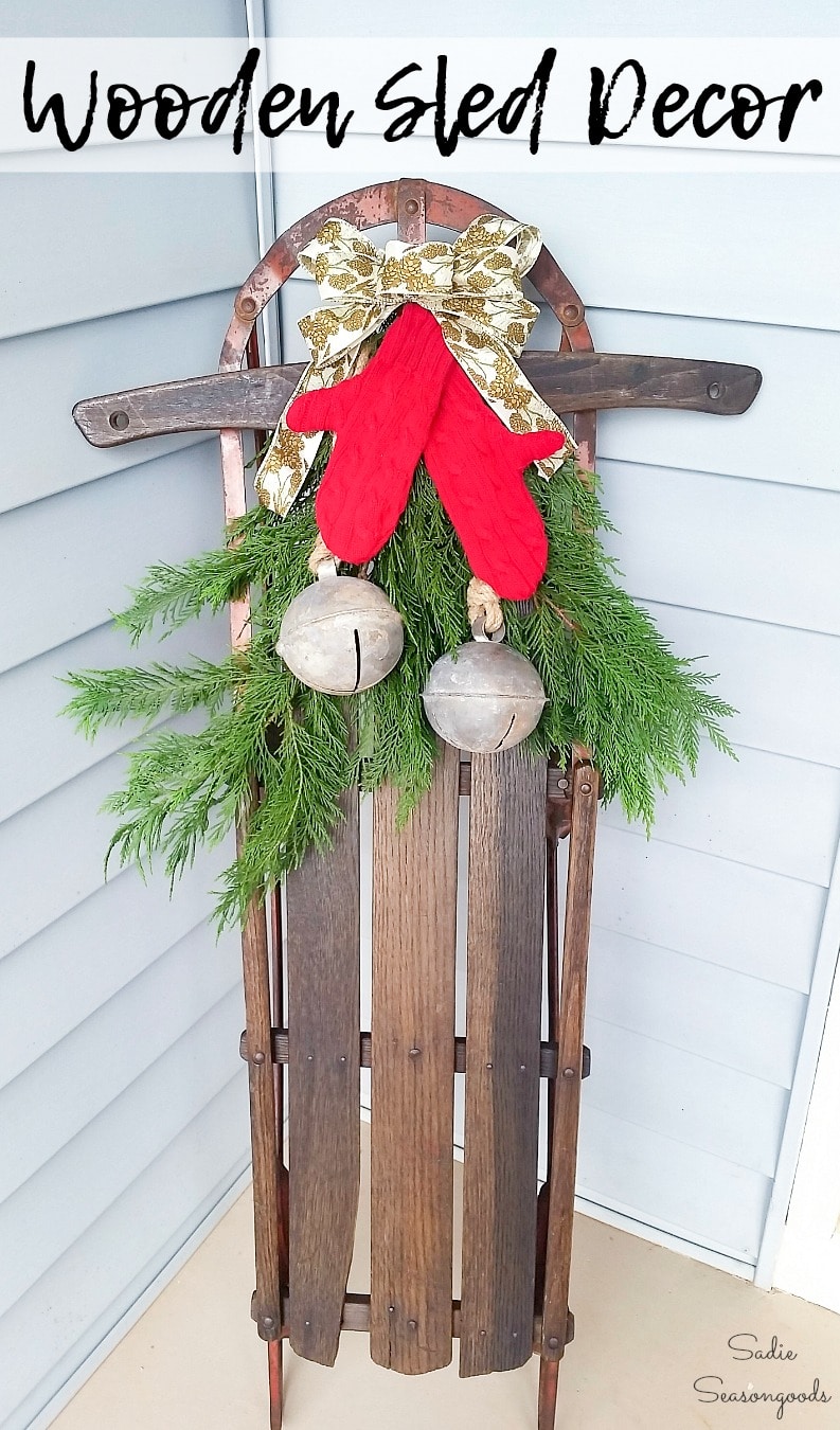 Wooden Sled decor for front porch Christmas decorations