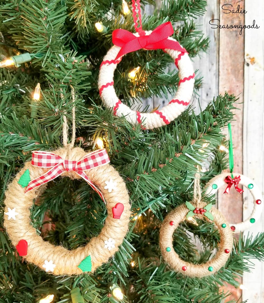 Wreath ornaments from canning jar lids