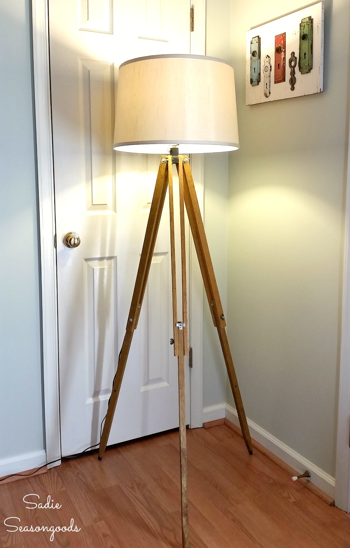 Industrial Floor Lamp from a Surveyors Tripod