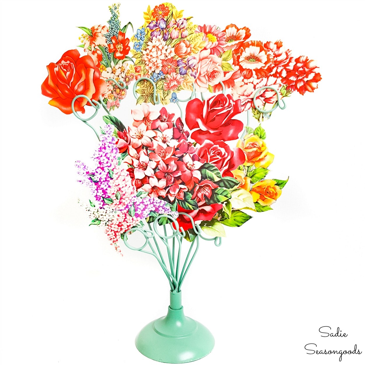 Paper flower bouquet from recycled greeting cards