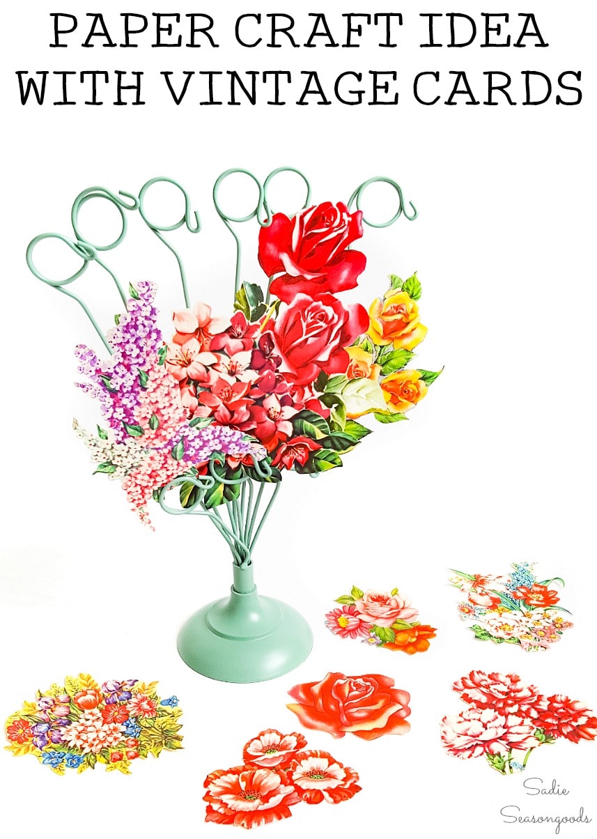 Paper flower bouquet from vintage greeting cards