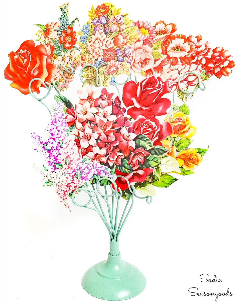 Recycled greeting cards as a paper flower bouquet