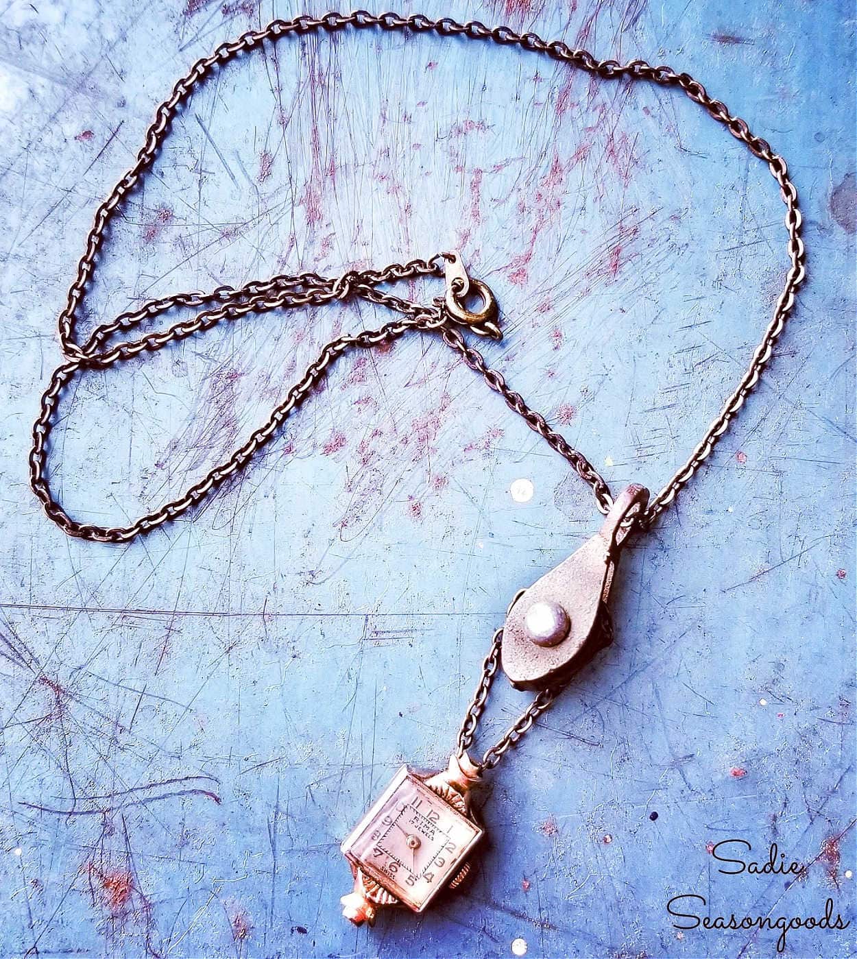 vintage pulley as a steampunk necklace