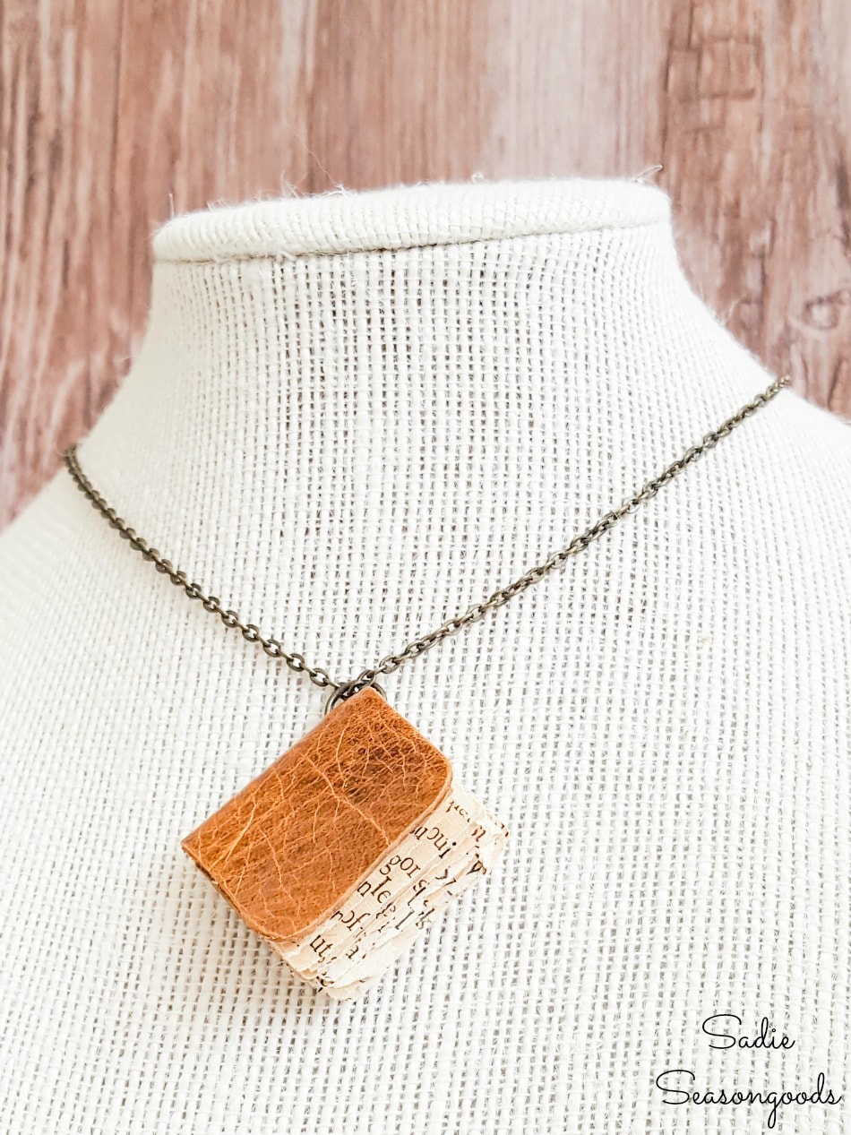 Book crafts with leather scraps to make a book necklace