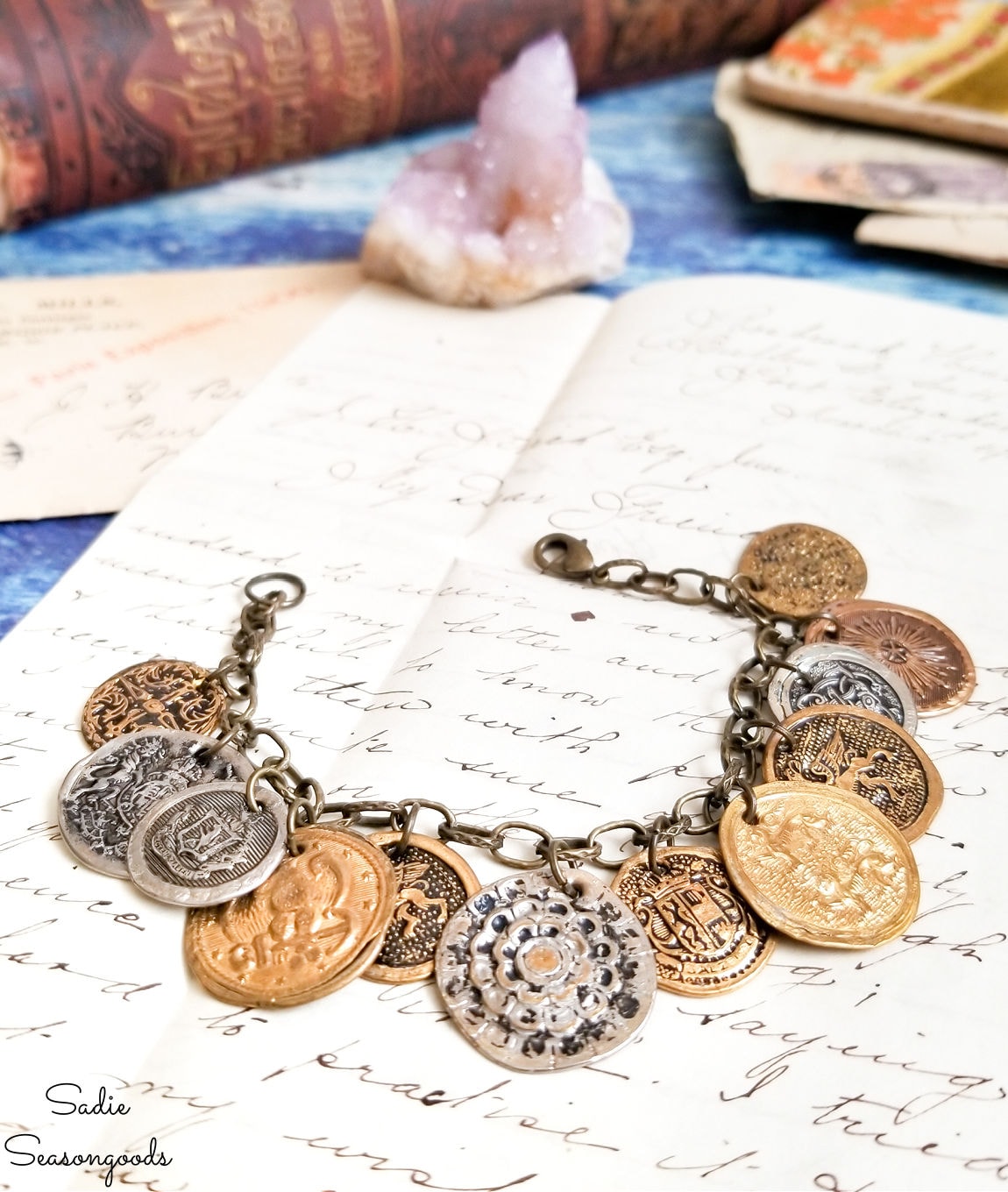 coin bracelet from vintage brass buttons