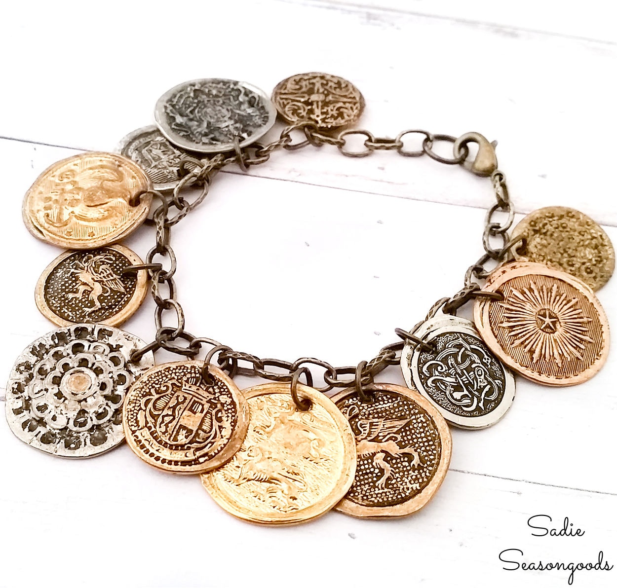 coin bracelet from vintage metal buttons