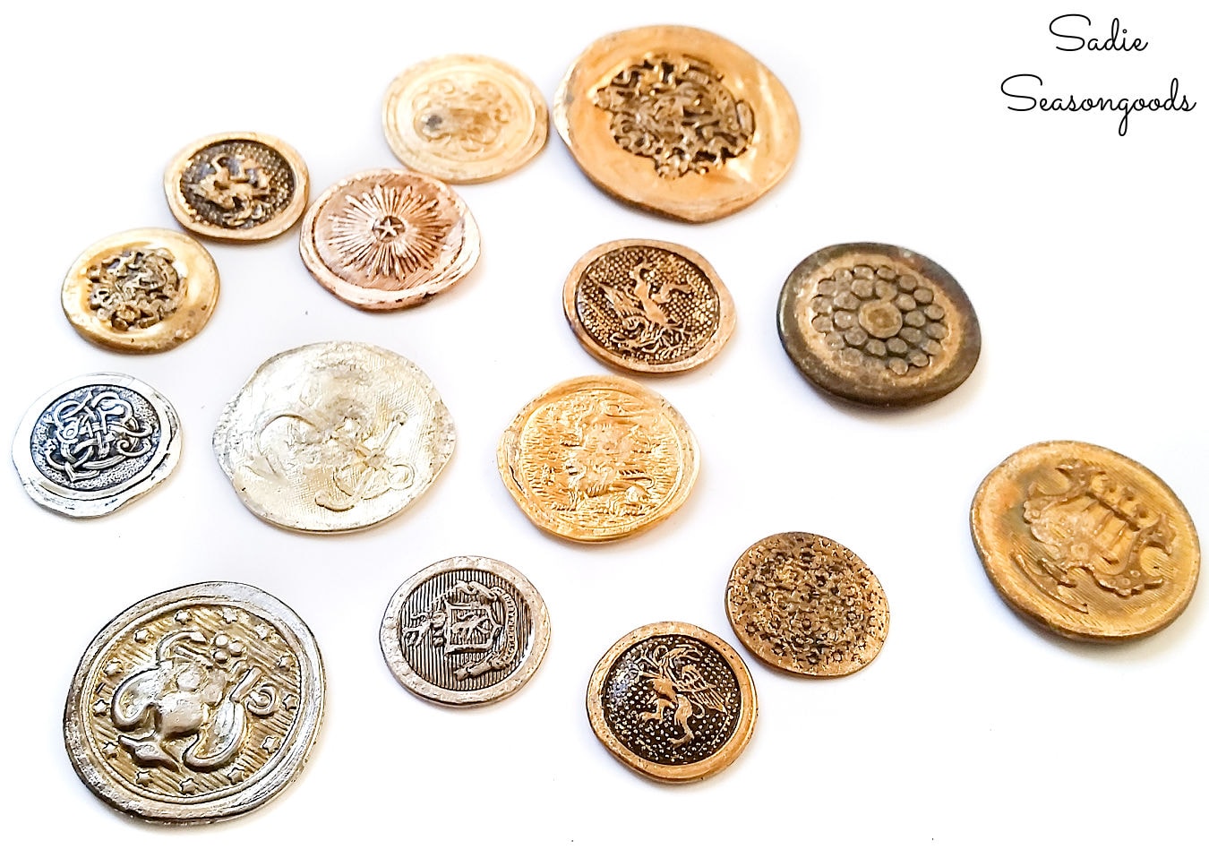 fake gold coins from vintage brass buttons