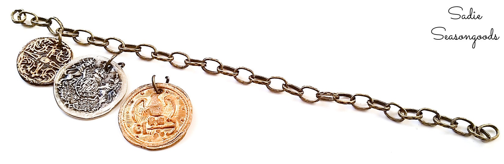 making a coin bracelet from vintage metal buttons