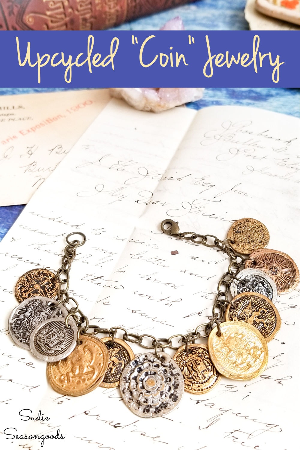 vintage brass buttons as a coin bracelet