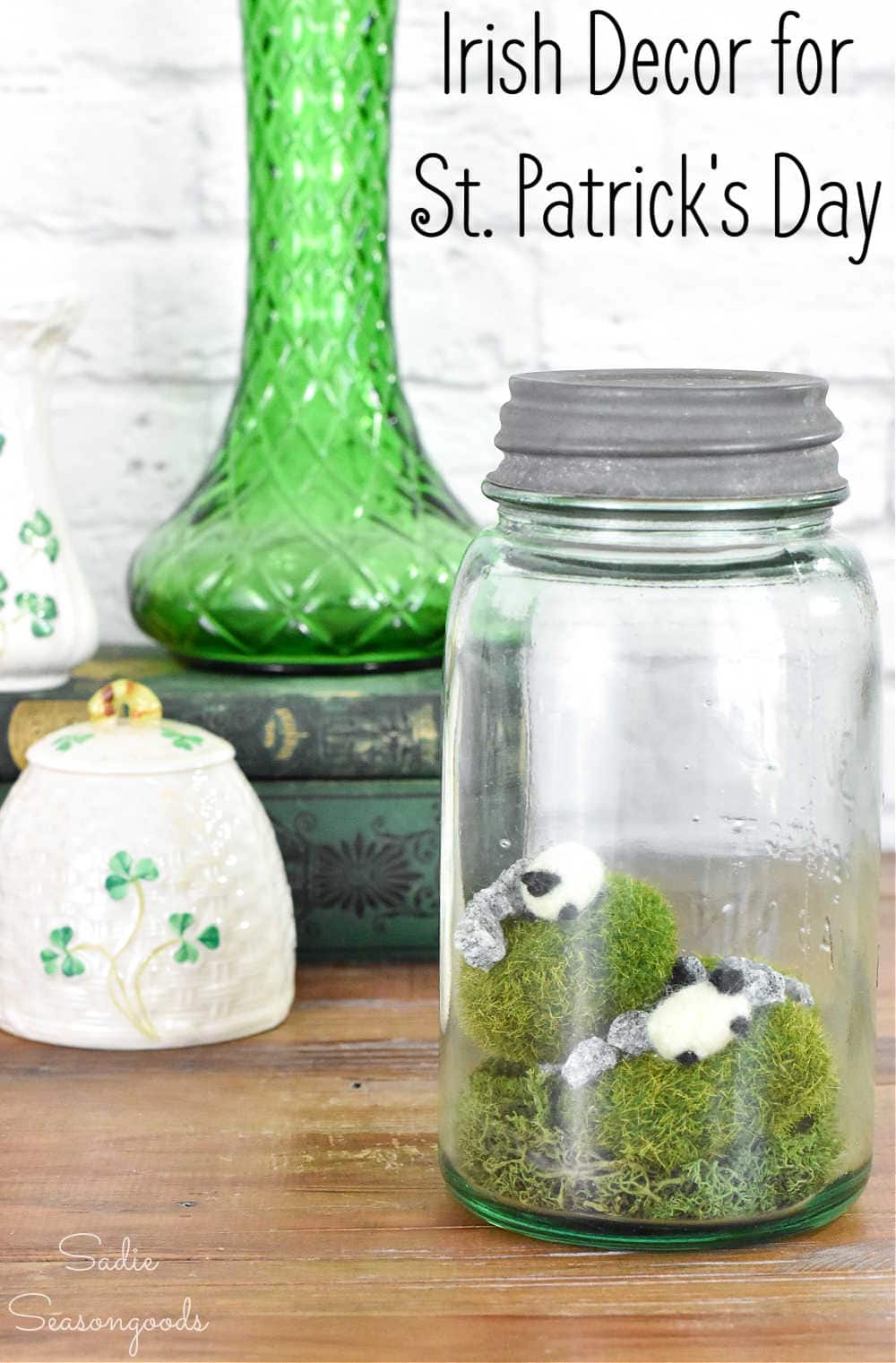 upcycle a vintage mason jar to hold an irish scene