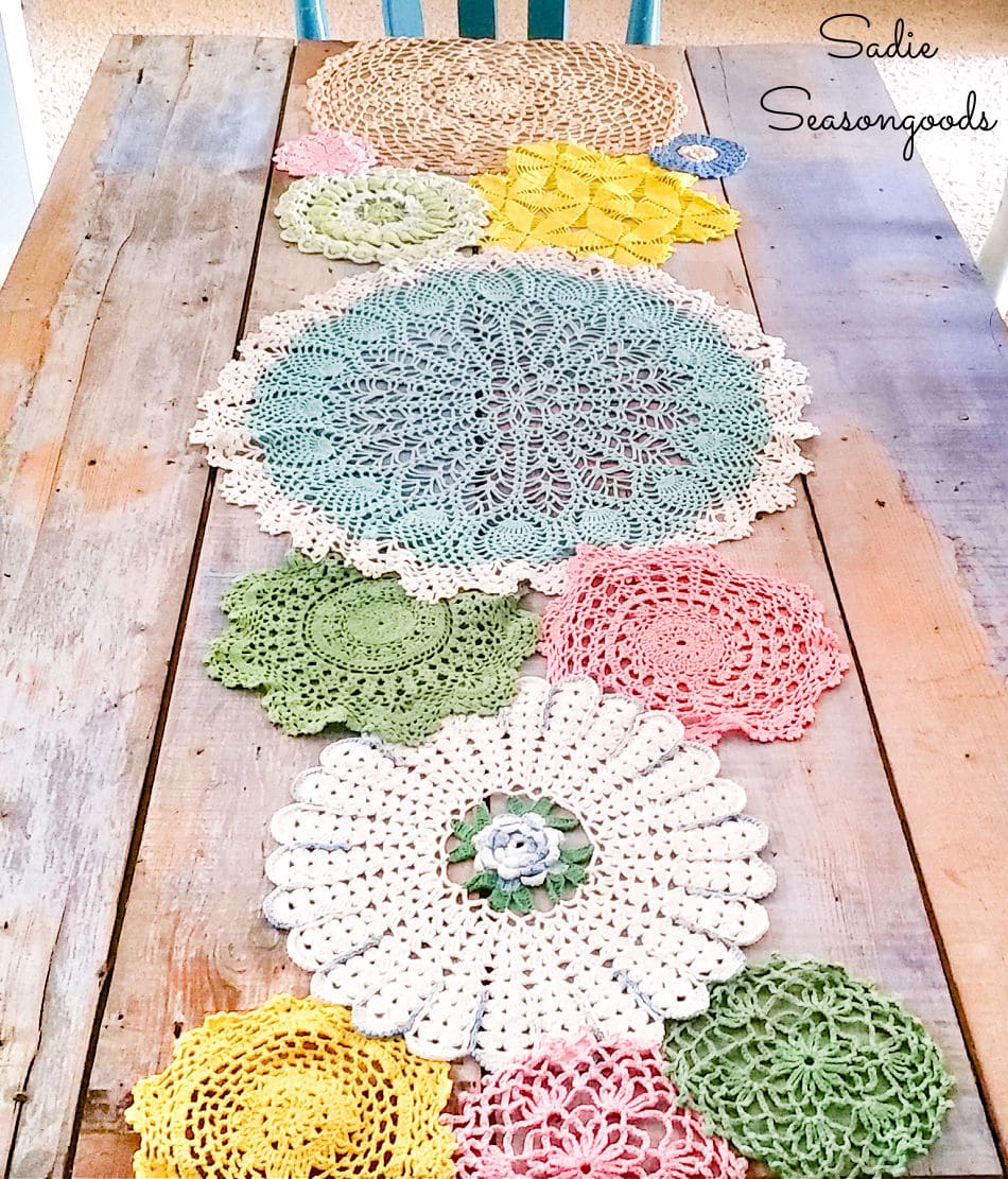 Doily table runner from vintage doilies