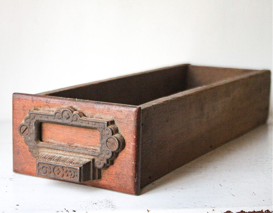 drawer from a vintage card catalog