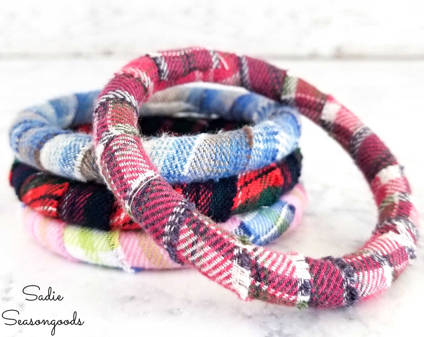 wrapping bangles in flannel fabric