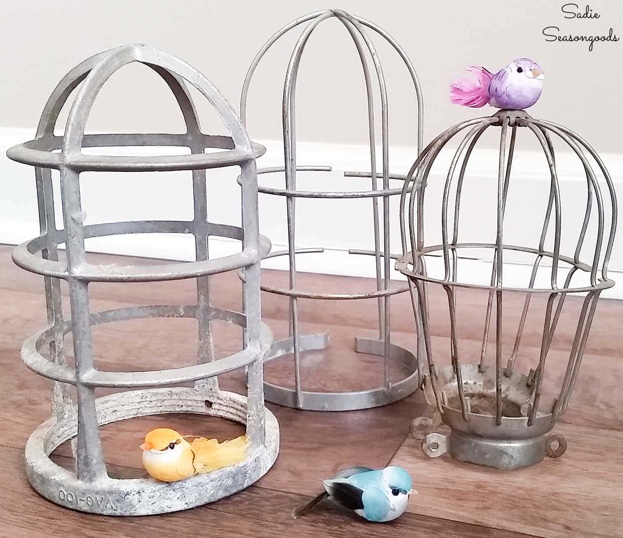making a diy birdcage from cage light covers