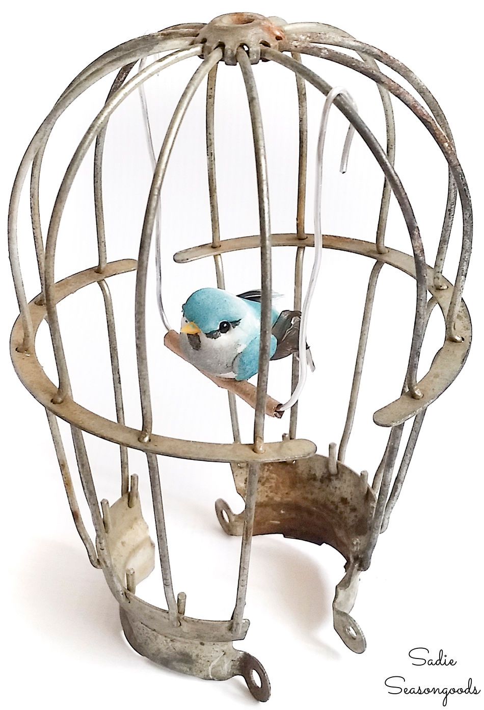 mushroom birds in a diy bird cage