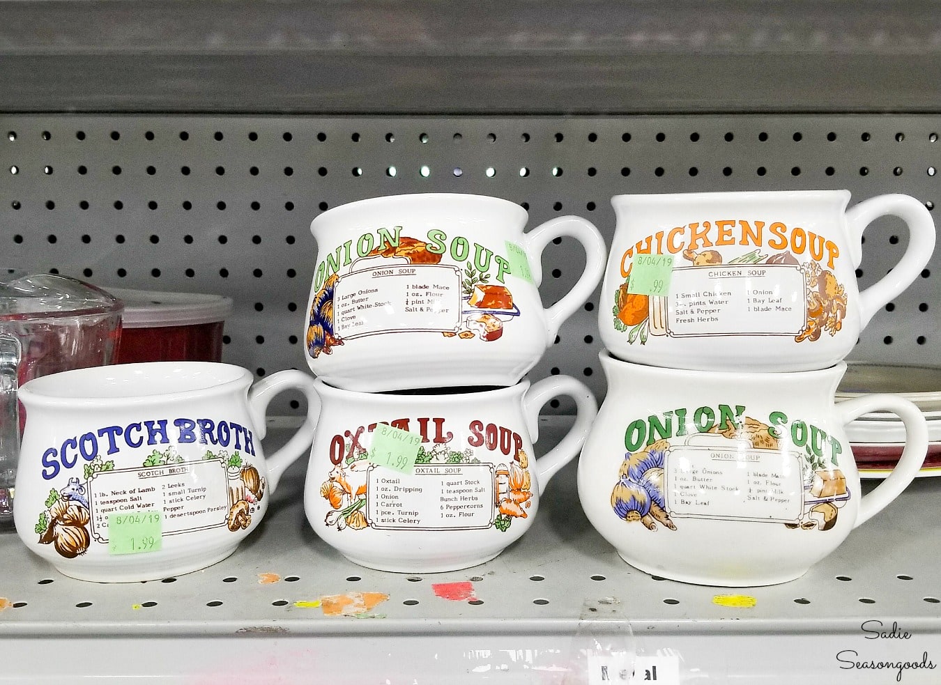 Vintage soup mugs at a thrift store