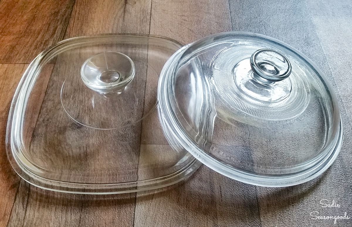 Glass lids from the thrift store for upcycling ideas