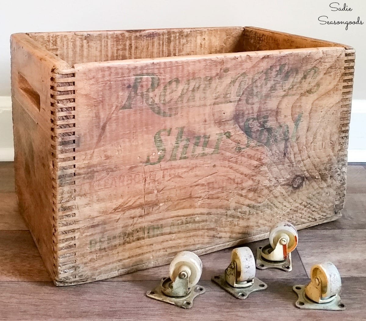 Vintage wooden crate and vintage casters