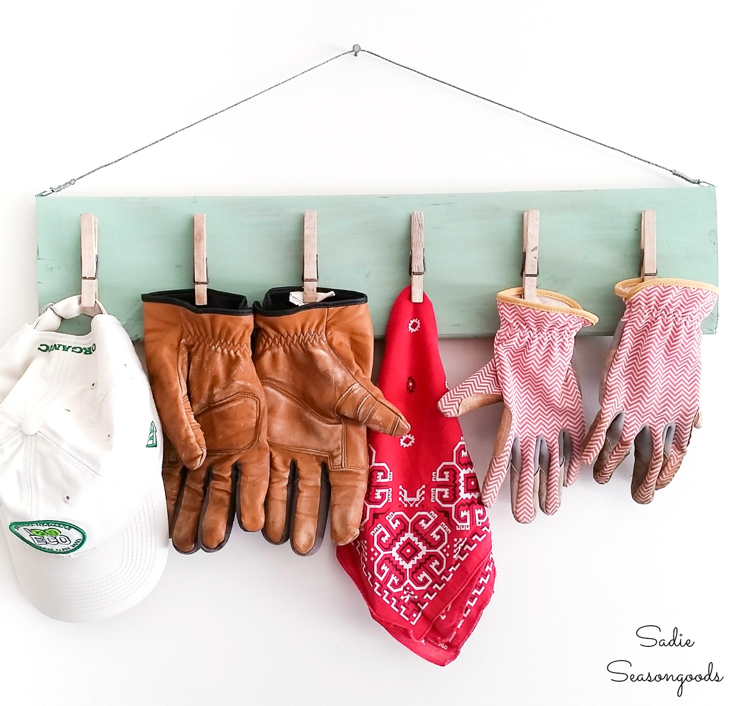 DIY Clipboard and garage wall organizer for gardening gloves